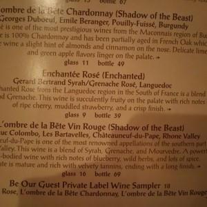 Unique wine list